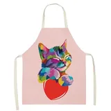 Kittelschürze Damen Bunte Katze Rosa Kochschürze Kinder Baumwolle Leinen Kinderschürze Verstellbare Kochschürze Damen Waschbar Schürze Kinder Herren Langlebig Küchenschürze Mädchen 55x68cm - 55x68cm