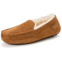 Dearfoams Fireside by Damen Fireside Mel Mokassin, Echtes Lammfell, für Drinnen und Draußen, Breiten Hausschuh, Kastanie, 39 EU - 39 EU