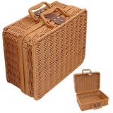 JAWSEU Weidenkorb, Weidenkoffer, Picknickkorb aus Rattan, Aufbewahrungsbox aus Rattan, Vintage Rattan Gewebt Korbkoffer für Camping,Outdoor, Hochzeit, Hochzeitsgeschenke