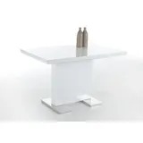 Esstisch Säulentisch BIRGA 120-160x80 cm Hochglanz Weiss