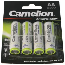 Camelion AA, Mignon LR6, HR6, NiMH Akku mit bis zu 2300mAh in 4er Blisterverpackung, Always Ready mit geringer Selbstentladung, Ready to Use Akku