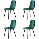 IDEASY 4-Fußstuhl 4St, Polsterstuhl Design Stuhl, Tragfähigkeit 150kg, Küchenstuhl, Hohe Rückenlehne, Esszimmerstuhl mit Samt/Leinen, Metallbein grün