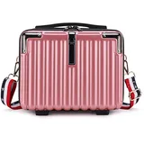 Duleylv Mini-Koffer, Hartschale, Make-up-Tasche, Reise-Kosmetikkoffer, tragbar, mit Schultergurt, für Damen, Pink