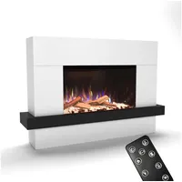 GLOW FIRE Elektrokamin PR9 E-Motion 3D, Elektrischer Kamin mit 3D Feuer mit Heizung, täuschend echte Flamme mit Heizung, 3 Dekorationen weiß