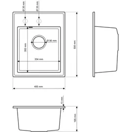 granitar Granitan Granitspüle NERO - 50x40 cm - Schwarz marmoriert - Einbauspüle - langlebig und elegant - Schwarz