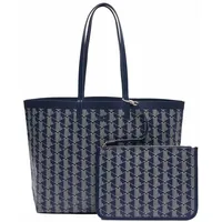 Lacoste Handtasche 'Zely Monogram Tote With Matching Pouch' Polyacryl Shopper Blau Damen