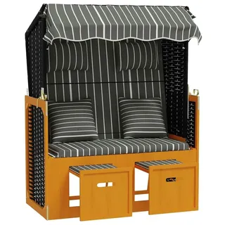 vidaXL Strandkorb mit Kissen Poly Rattan & Massivholz Schwarz & Grau