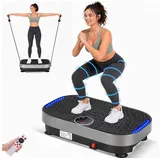 kehot Vibrationsplatte Vibrationsplatte mit Magnetmassage,Akupressur-Oberfläche,Fernbedienung, 200 W, 120 Intensitätsstufen, Mit LED-Lichteffekt, Trainingsbändern, Leises Ganzkörpertraining grau|schwarz