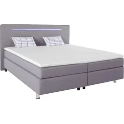 Boxspringbett, inkl. LED-Beleuchtung, Topper und Kissen, hellgrau/anthrazit, , 20731349-0 Struktur (100% Polyester)   Holzwerkstoff   LED-Beleuchtung