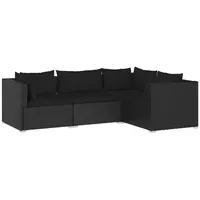 vidaXL 4-tlg. Garten-Lounge-Set mit Kissen Poly Rattan Schwarz