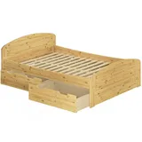 Erst-Holz Funktionsbett Doppelbett mit 3 Staukästen Rollrost 140x200 Seniorenbett Massivholz Kiefer 60.50-14