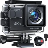 WOLFANG GA100 Action Cam 4K 20MP Unterwasserkamera & Amazon Basics Kopfgurt für GoPro Actionkamera, Schwarz