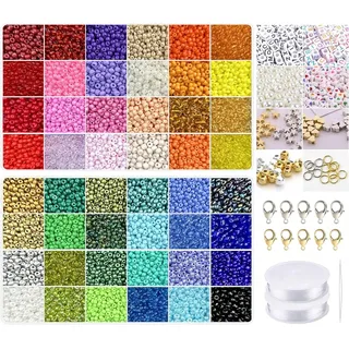 Montegoni 17180 Stück 3mm Perlen für Armbänder selber machen Perlensets für Mädchen Glasperlen zum auffädeln - Bunt/Schwarz/Weiß/Silber/Gold