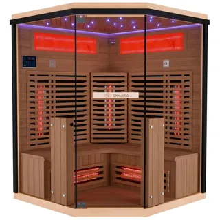 Dewello Dewello® Infrarotkabine Infrarotsauna KENORA 140x140 für 2-3 Personen aus Hemlockholz, Dual-Therm, mit Salzsteinoptik