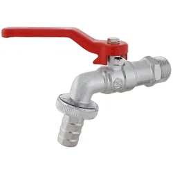 Schlösser Kugel-Auslaufhahn, leicht, DN20, 3/4", Hebelgriff rot, matt verchromt