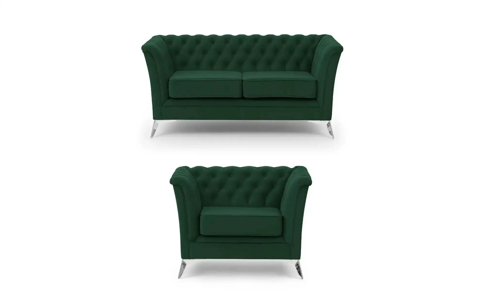 S-STYLE Chesterfield Polstergarnitur 2+1  Wilhelm ¦ grün ¦ Maße (cm): B: 175 H: 78