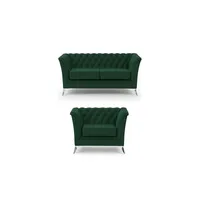 S-STYLE Chesterfield Polstergarnitur 2+1  Wilhelm ¦ grün ¦ Maße (cm): B: 175 H: 78