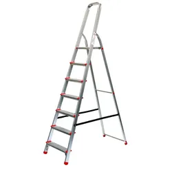 SZAGATO Stehleiter, 7 Stufen, max. Belastung: 150 kg - silberfarben