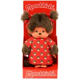 Magni Monchhichi Mädchen, mit Monchichikleid und Schleifen, ca. 20 cm großes Kuscheltier aus braunem Plüsch