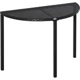 Outsunny Balkontisch Garten Beistelltisch Tisch Gartenmöbel Halbrund Polyrattan Metall Schwarz 100 X 50 X 74 Cm
