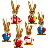 SIKORA OD07 Osterdeko Osterhasen Figuren aus Holz zum Aufhängen 6er Set H: 6 cm