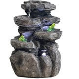 SEINHIJO Zimmerbrunnen Feng Shui Burnnen Garten Wasserfall Dekor Geschenk Modern Skulptur Arts Wohnzimmer Statue Polyresin Figuren LED Licht 31cm