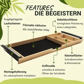 bümö Schreibtisch Organizer Schublade aus Bambus - große Unterbau Ablage für Stifte, Smartphones & Co. - einfach unter dem Tisch montierbar, Premium
