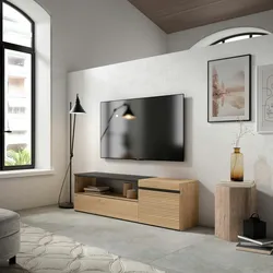 SKRAUT HOME Wohnzimmer-TV-Schrank, Viel Stauraum, 150x35x45cm, Für TV-Geräte bis 65“, Wohnzimmer-TV-Schrank, Moderner Stil, Eiche - 431_1
