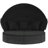 vidaXL Outdoor-Loungebett mit Dach und Kissen Schwarz Poly Rattan