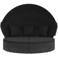 vidaXL Outdoor-Loungebett mit Dach und Kissen Schwarz Poly Rattan