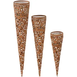 Harms Import Gartendeko Windlicht Erdspieß Kerzenhalter Außenbereich Gartenstecker Kerzenständer Stahl, inkl. Teelichthalterung, Höhen 29-41-51,5 cm, 3er Set