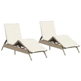 vidaXL Sonnenliegen mit Auflagen 2 Stk. Beige Poly Rattan