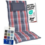 gardisun Gartenstuhlauflagen Hochlehner mit Kopfteil I Extra Dicke Sitzauflagen I Made in Europe I Polsterauflagen für Hochlehner I Auflagen mit extra hohem Komfort I 3er Set I Grau-Orange-Kariert