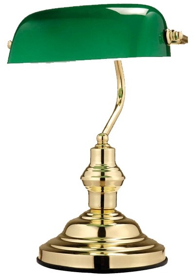 Tischlampe Bankerleuchte Metall mit Schirm Nachttischlampe grün Tischlampe, Glasschirm Kabelschalter, 1x E14, LxH 25x36 cm