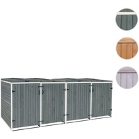 XL 4er-/8er-Mülltonnenverkleidung HWC-H74, Mülltonnenbox, erweiterbar 126x316x98cm Holz MVG ~ grau-weiß