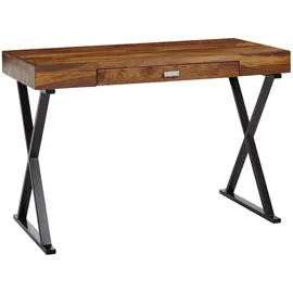 KADIMA DESIGN Schreibtisch 120x55x78 Sheesham Massivholz / Metall Schwarz, in Dunkelbraun-Schwarz Gr.: onesize