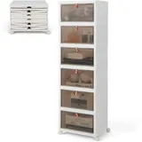 GOPLUS Aufbewahrungsbox mit Deckel, Stapelbare Ordnungsbox mit Türen, Transparent Klappbox mit Rollen, Schuhboxen Ordnungsboxen für Wohnzimmer &