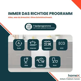 Homex DWFS601444C-S Geschirrspüler (freistehend, 598 mm, Silber)