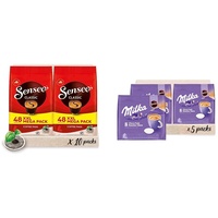 Senseo Pads Classic - Kaffee RA-zertifiziert - 10 Megapackungen XXL x 48 Kaffeepads & Milka Kakao Pads, 40 Senseo kompatible Pads, 5er Pack, 5 x 8 Getränke, 560 g
