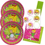 48-teiliges Party-Set - Bibi Blocksberg - Teller Namensaufkleber Servietten Trinkhalme für 8 Kinder