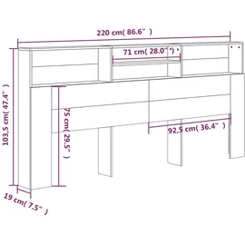 vidaXL Kopfteil mit Ablagen Schwarz 220x19x103,5 cm