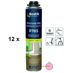 12 x Bostik Montage Pro Brandschutz B1 P765 1K PU-Polyurethan Schaum 750ml NBS Dose rosa
