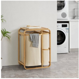 [en.casa]® Wäschesammler Evenes mit 3 Wäschekörben Bambus Beige