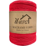 Uiopa Makramee Garn 3mm x 300m Rot Baumwollgarn Natürliches Makramee-garn DIY Macrame Cord Dicke Kordel Seil Makramee Zubehör für Makramee Wandbehang, Vorhang, Hängepflanze, Wanddekoration