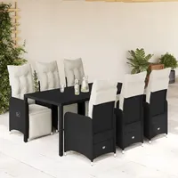 vidaXL 7-tlg. Garten-Bistro-Set mit Kissen Schwarz Poly Rattan