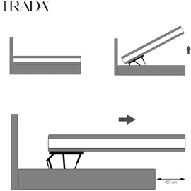 Trada Boxspringbett 160 x 200 mit Bettkasten mit Matratze Grau -