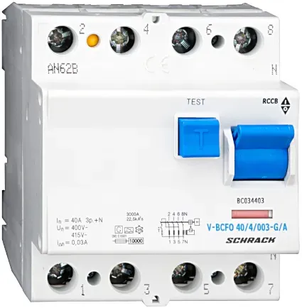 Schrack FI-Schutzschalter, 40A, 4-polig, 30mA, vsf., Bauart G, Typ A BC034403—