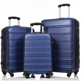 BlingBin Trolleyset Hartschalen-Trolley Rollkoffer Handgepäck 4 Rollen, M-L-XL-Set, (Koffer-Set, ABS-Material, dunkelblau), 360°leises Universal- Räder, Sicherheites dreistelliges Passwort blau