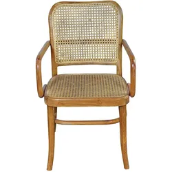 Rattanstuhl aus Teak Massivholz und Teak Massivholz Armlehnen