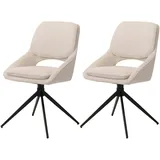 Mendler 2er-Set Esszimmerstuhl HWC-N73, Küchenstuhl, drehbar Auto-Return, Stoff/Textil Boucle (540g/m2) creme